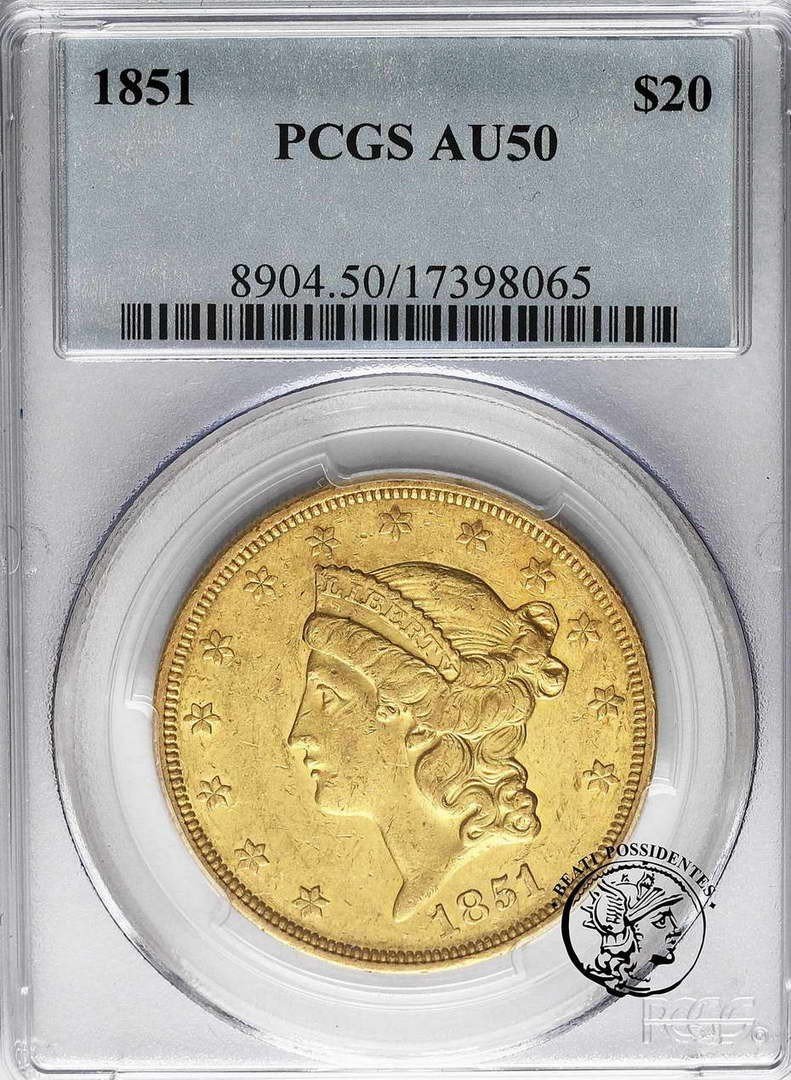 USA 20 dolarów 1851 Philadelphia PCGS AU 50