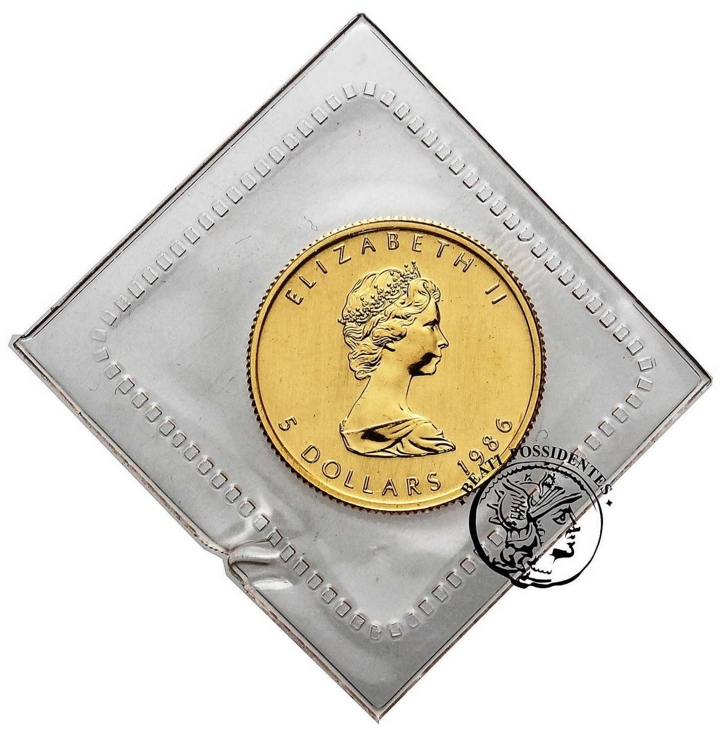 Kanada Elżbieta II 5 dolarów 1986 1/10 Oz Au st.1