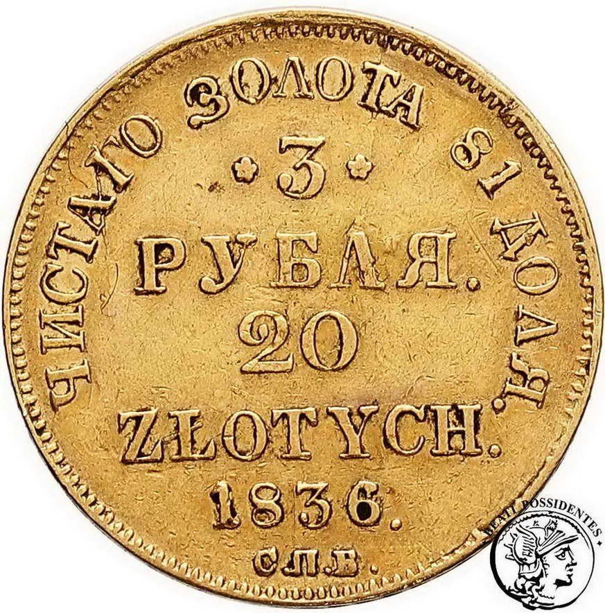 Polska XIX wiek 3 Ruble = 20 złotych 1836 SPB st.3