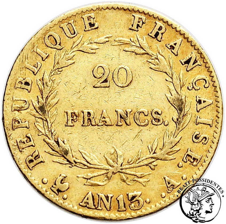 Francja Napoleon Bonaparte 20 Franków AN13 (1804) st.3