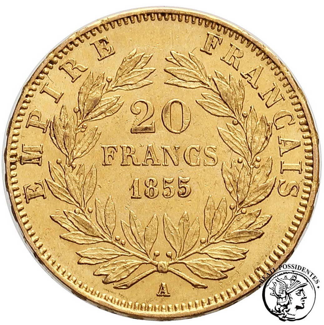 Francja Napoleon III 20 franków 1855 A-Paryż st. 3+
