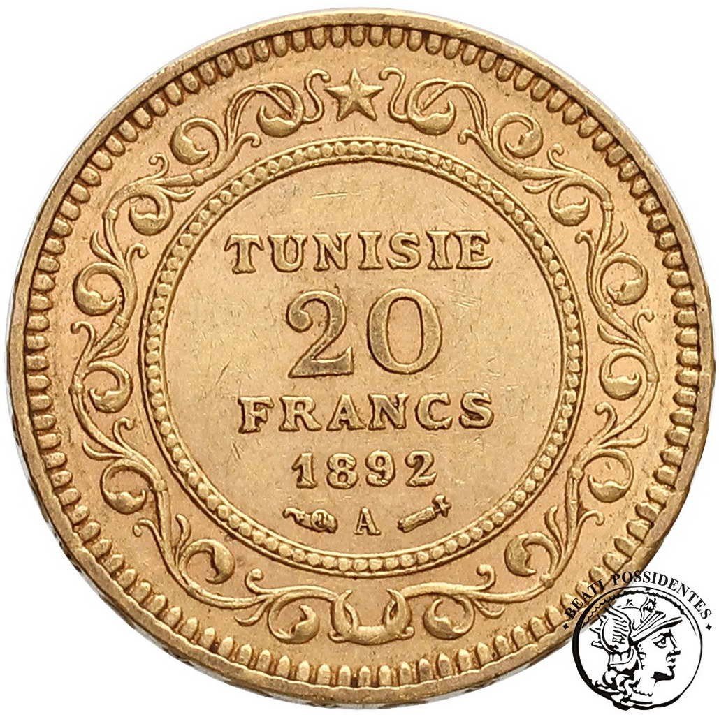 Tunezja 20 franków 1892 kolonia francuska st. 3+