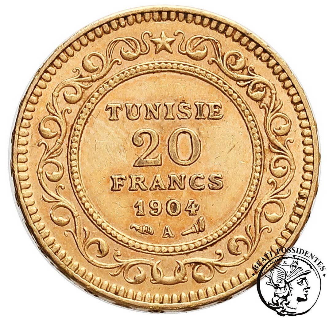 Tunezja 20 franków 1904 kolonia francuska st. 3+/2-