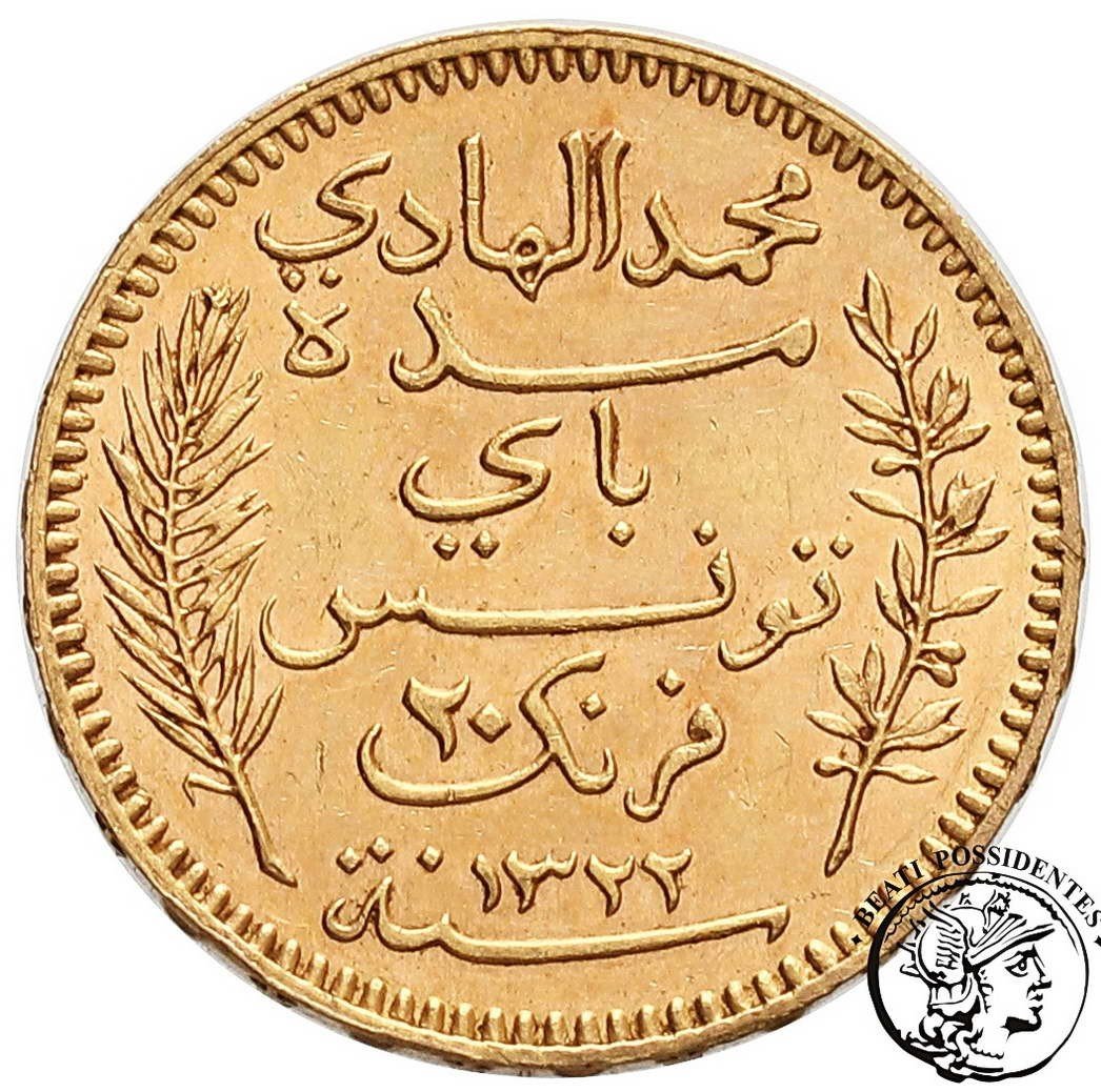 Tunezja 20 franków 1904 kolonia francuska st. 3+/2-