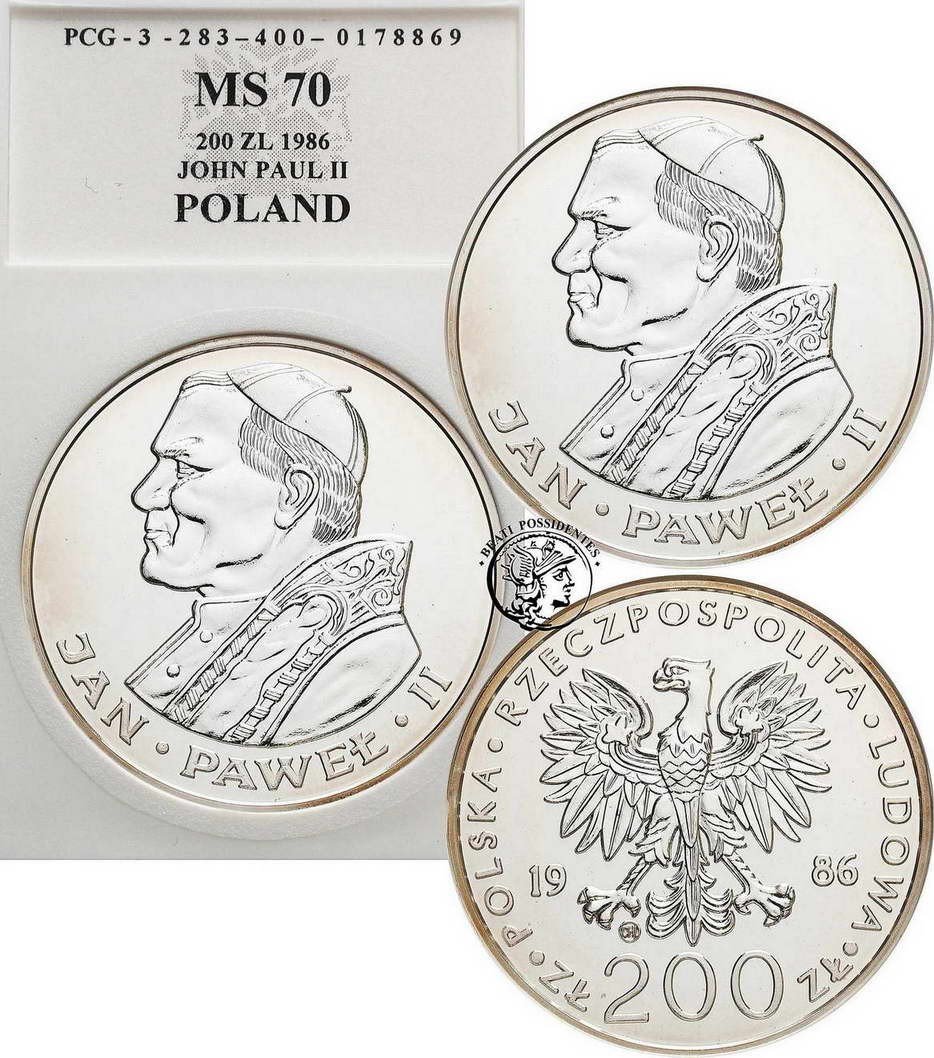 Polska Papież Jan Paweł II 200 i 100 złotych 1986 st. zw. PCG MS70 lot 2 sztuk