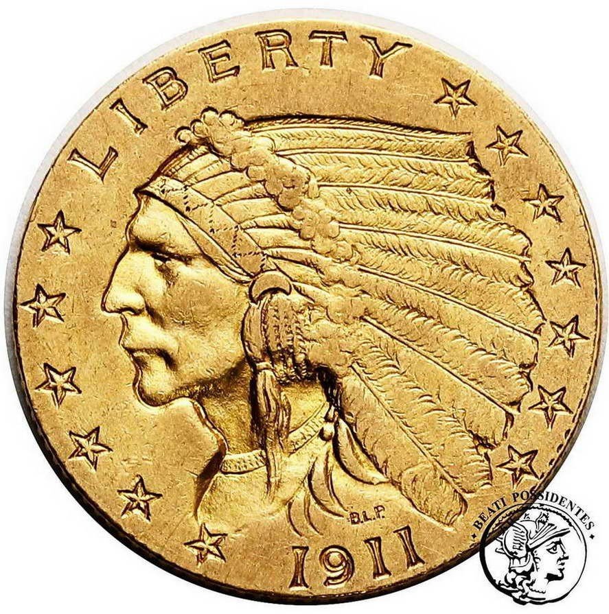 USA 2 1/2 dolara 1911 Indianin Filadelfia st. 3+