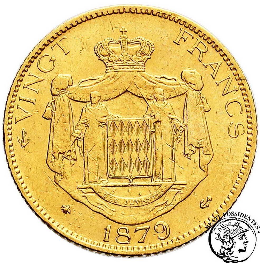 Monako 20 franków 1879 Karol III st.3+