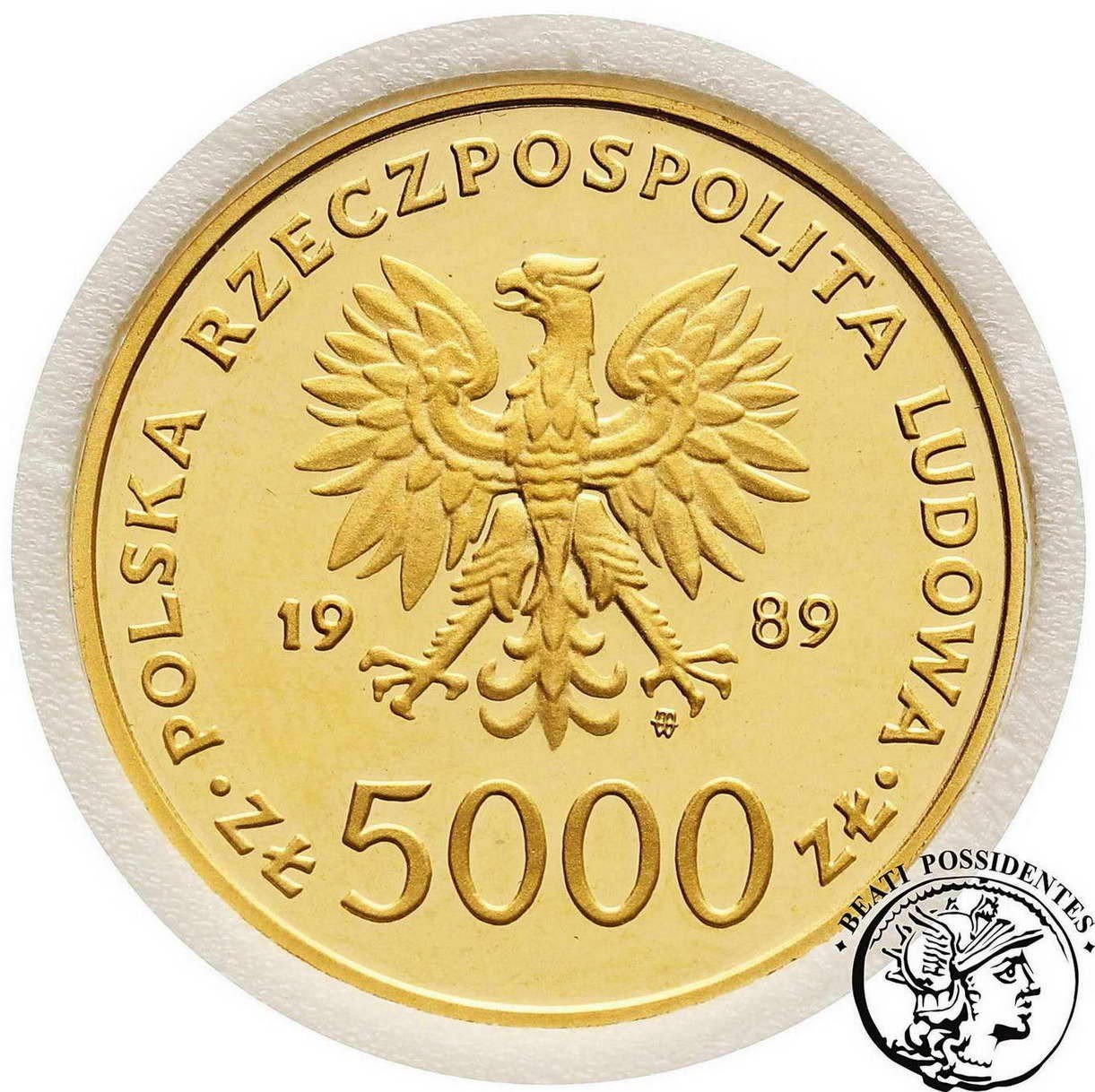 Polska 5000 złotych 1989 Papież Jan Paweł II kratka st.L/L-