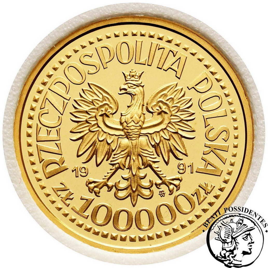 Polska PRÓBA Au 100 000 złotych 1991 Papież Jan Paweł II Ołtarz st.L