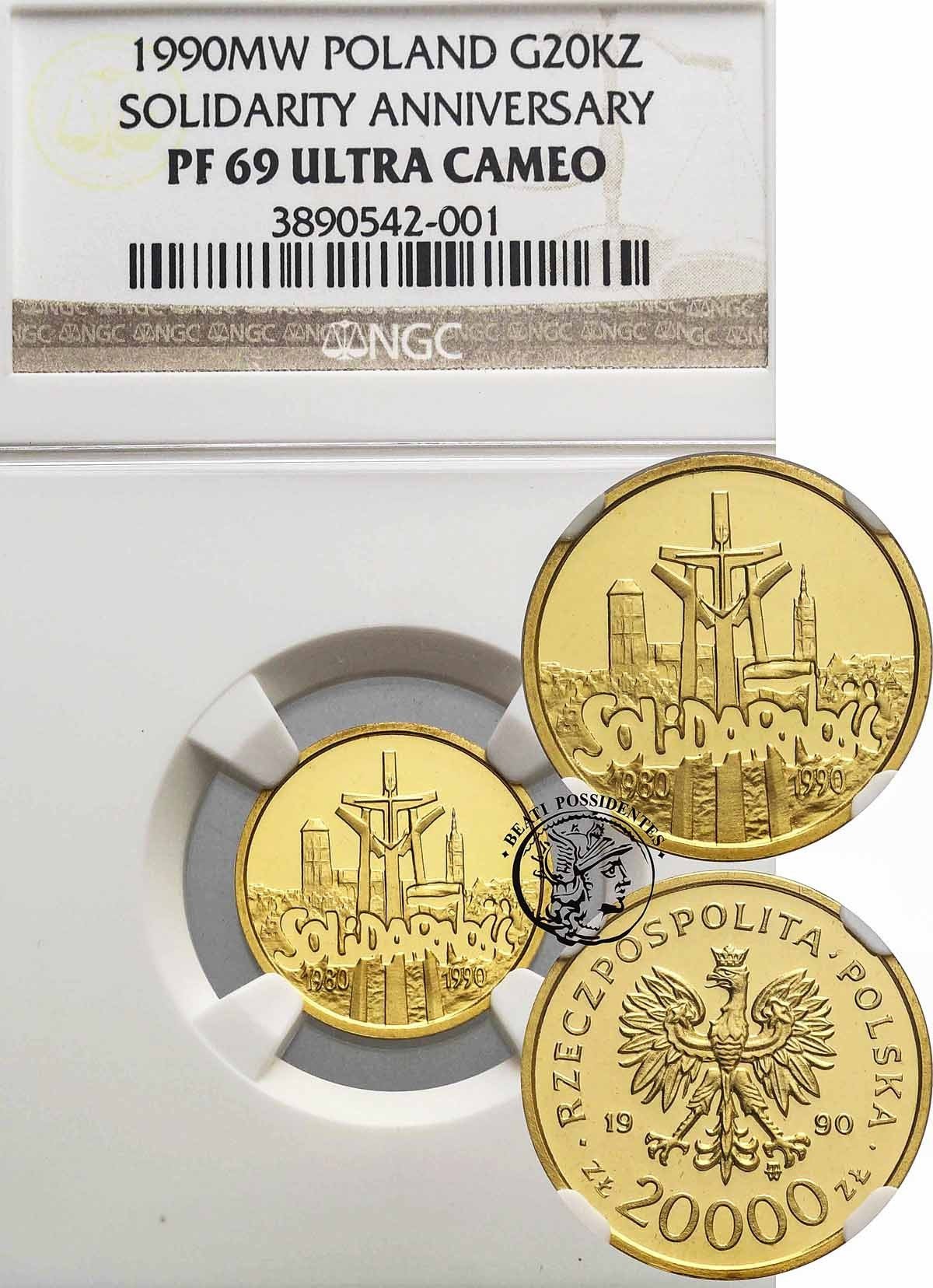 Polska III RP 20 000 złotych 1990 Solidarność NGC PF69 ULTRA CAMEO
