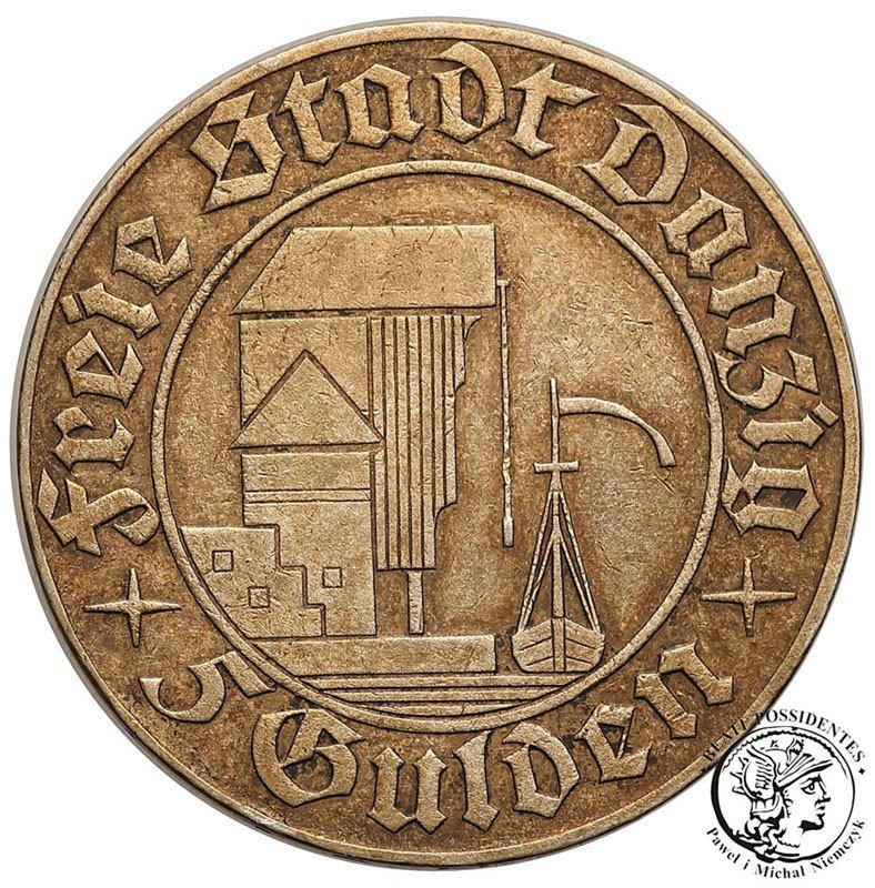 Polska Wolne Miasto Gdańsk Danzig 5 Guldenów 1932 Krantor (żuraw) st.2-