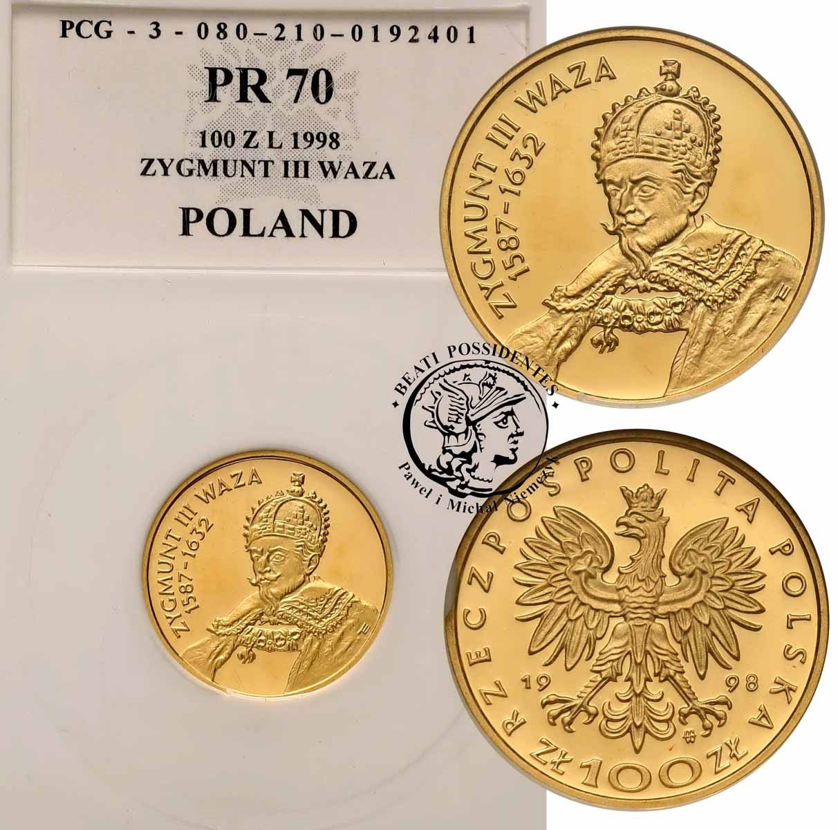 Polska III RP 100 złotych 1998 Zygmunt III Waza PR70