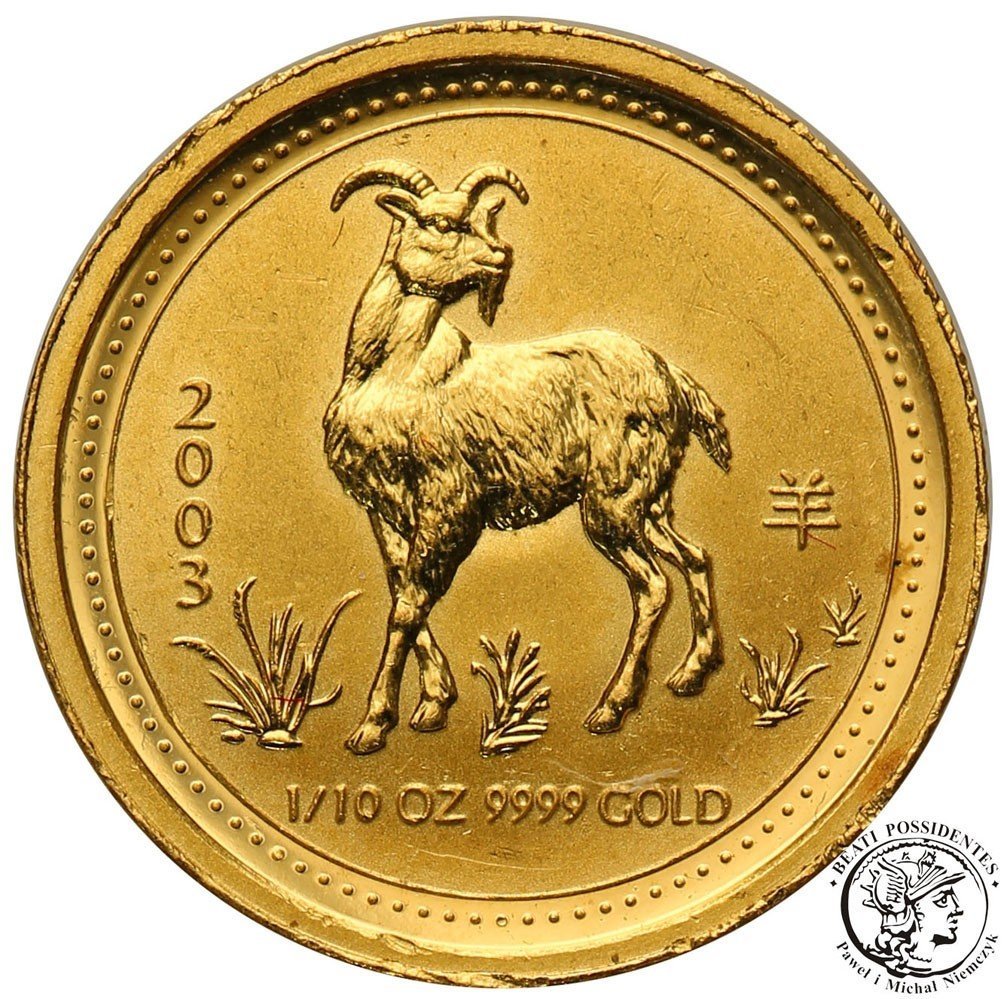 Australia 15 dolarów 2003 kozica 1/10 uncji złota st.1