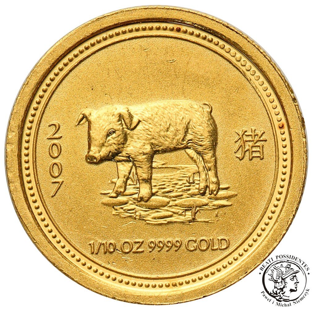 Australia 15 dolarów 2007 świnia 1/10 uncji złota st.1