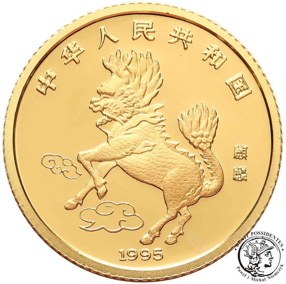 Chiny 10 Yuan 1995 jednorożec 1/10 uncji złota st.L