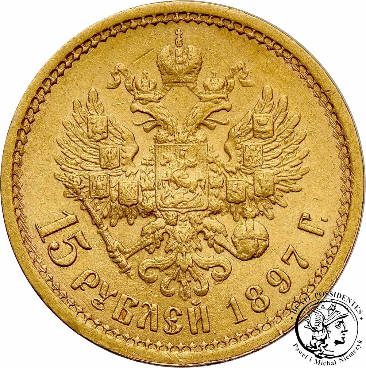 Rosja 15 Rubli 1897 odmiana wąska st.1-