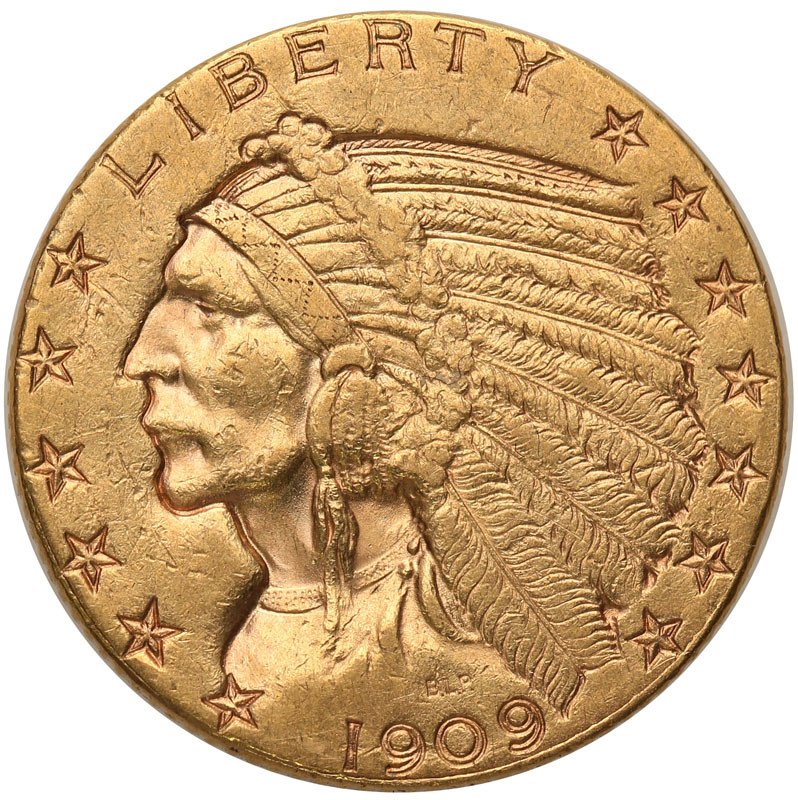 USA 5 dolarów 1909 D (Denver) Indianin st.2