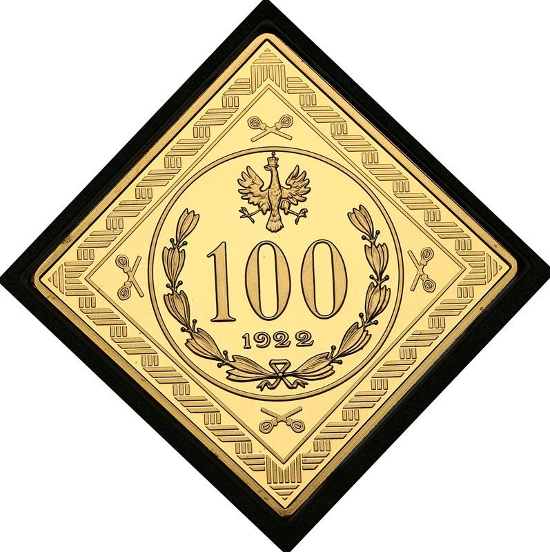 Polska REPLIKA 100 M 1922 Piłsudski ZŁOTO st.L