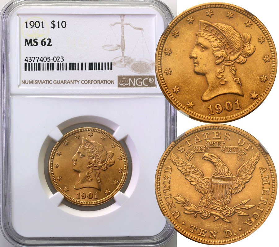USA 10 dolarów 1901 NGC MS62