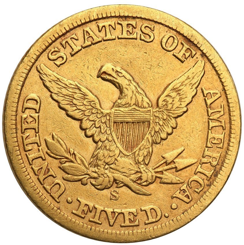 USA 5 Dolarów 1858 S (San Francisco) st.2- RZADKA