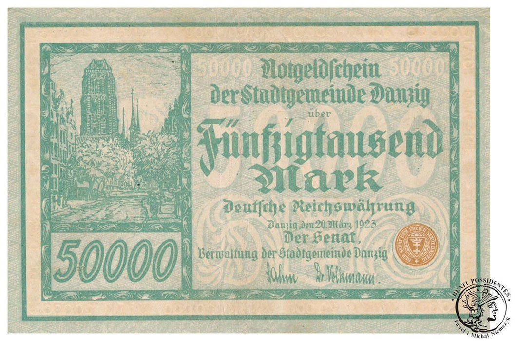 Banknot Gdańsk 50000 marek 1923 st.3 