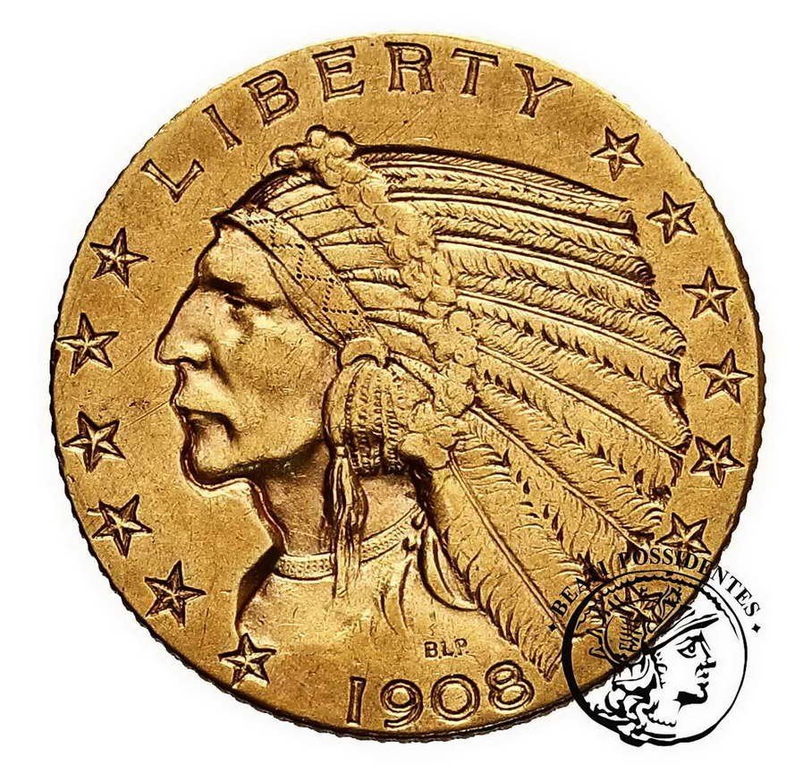 USA 5 $ dolarów 1908 D / Denver Indianin st. 3/3+