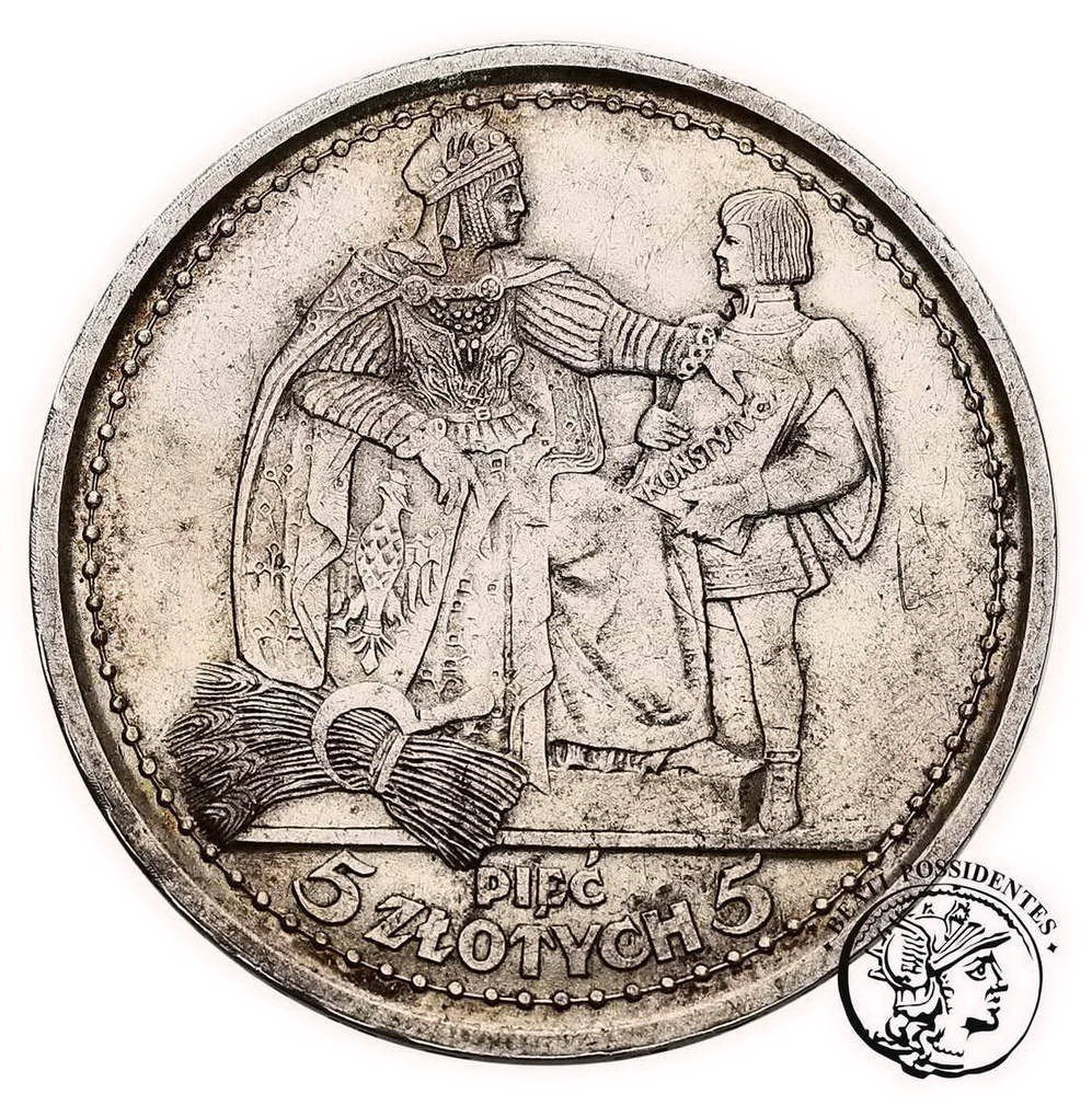 Polska II RP Próba 5 złotych 1925 Konstytucja odmiana 81 perełek srebro st. 2+