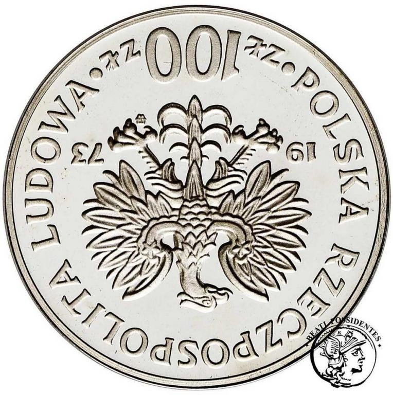 Polska PRL PRÓBA SREBRO 100 złotych 1973 Mikołaj Kopernik ODWROTKA RRR st.L