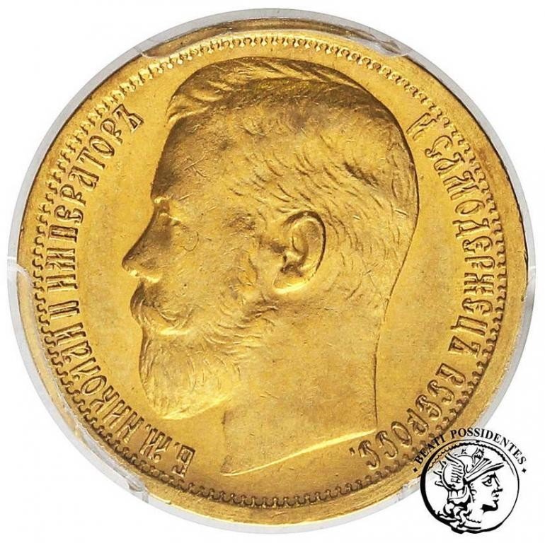 Rosja Mikołaj II 15 Rubli 1897 płytki stempel PCGS MS62