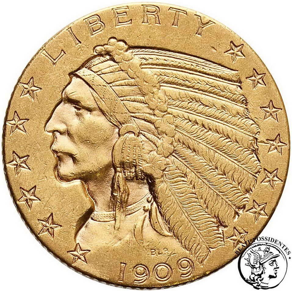 USA 5 dolarów 1909 D - Denver Indianin st. 3+