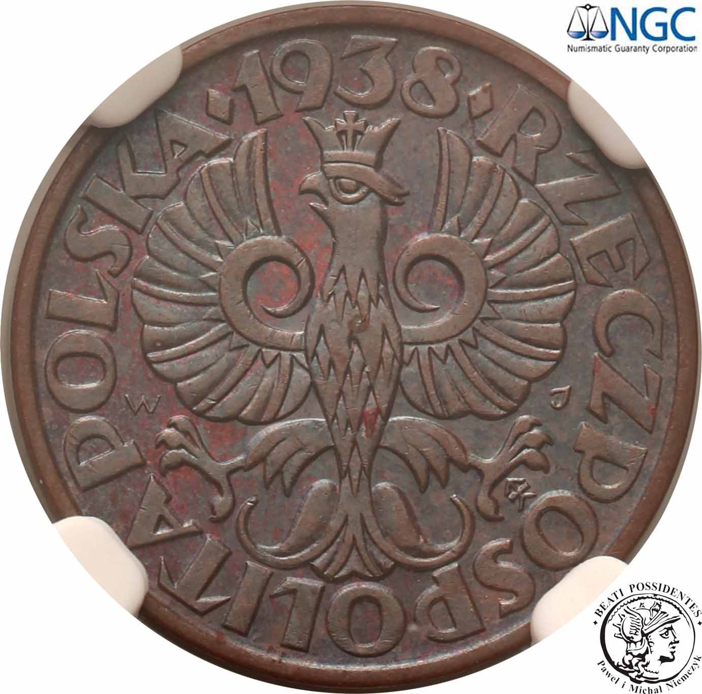 Polska II RP 2 grosze 1938 NGC MS62 BN