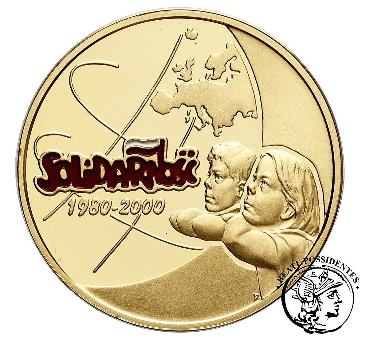 Polska III RP 200 złotych 2000 Solidarność - emalia st. L stempel lustrzany