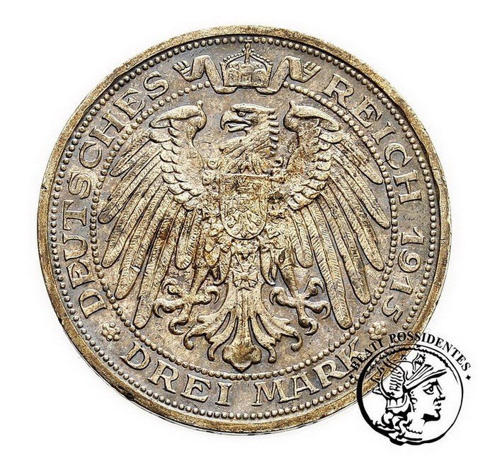 Niemcy Mecklenburg-Schwerin 3 marki 1915 A/100-lecie ksiestwa/ st.3+