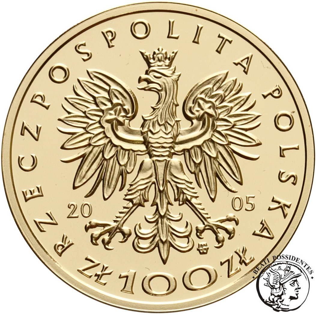 Polska III RP 100 złotych 2005 August II Mocny st.L stempel lustrzany