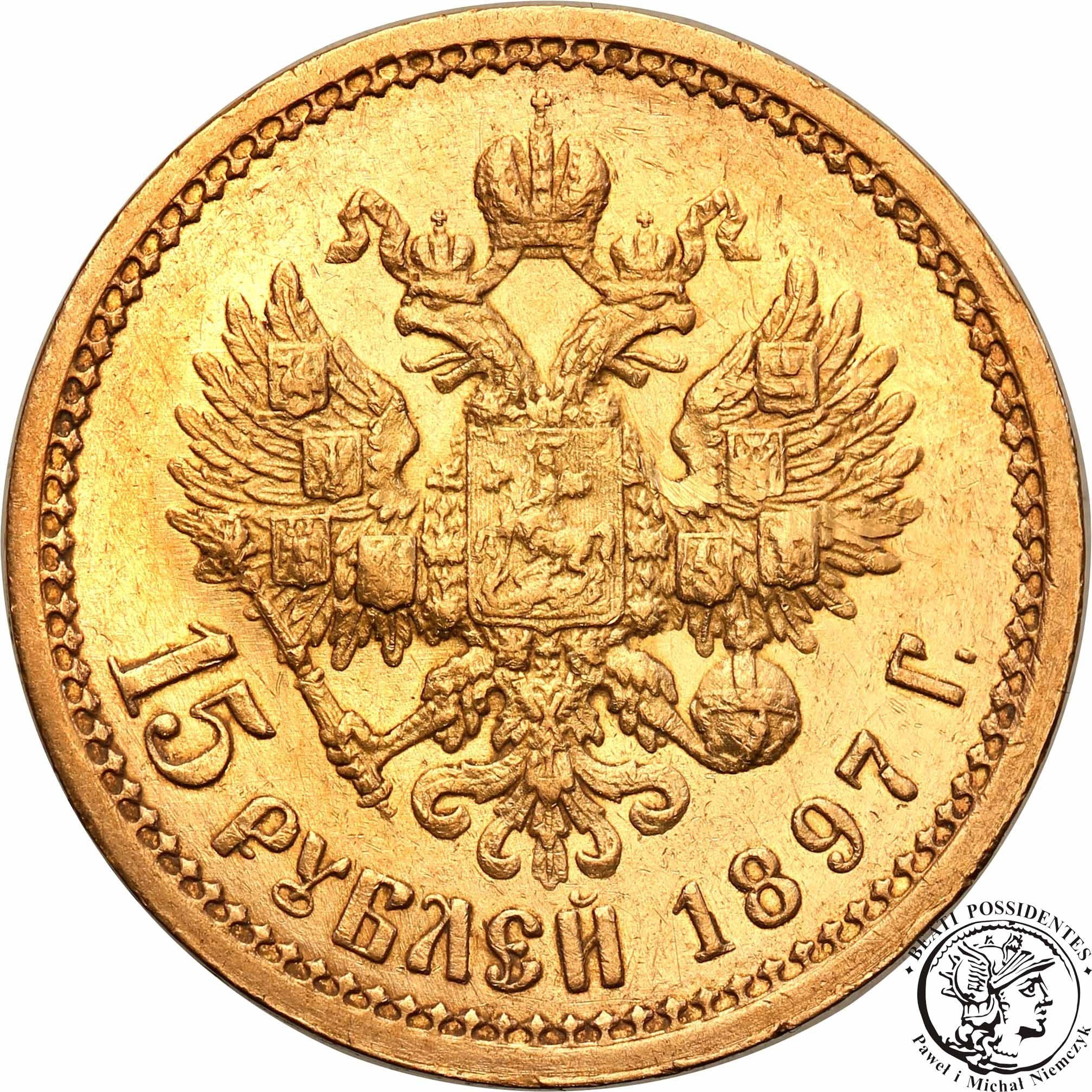 Rosja 15 Rubli 1897 AG st.2+ odmiana wąska