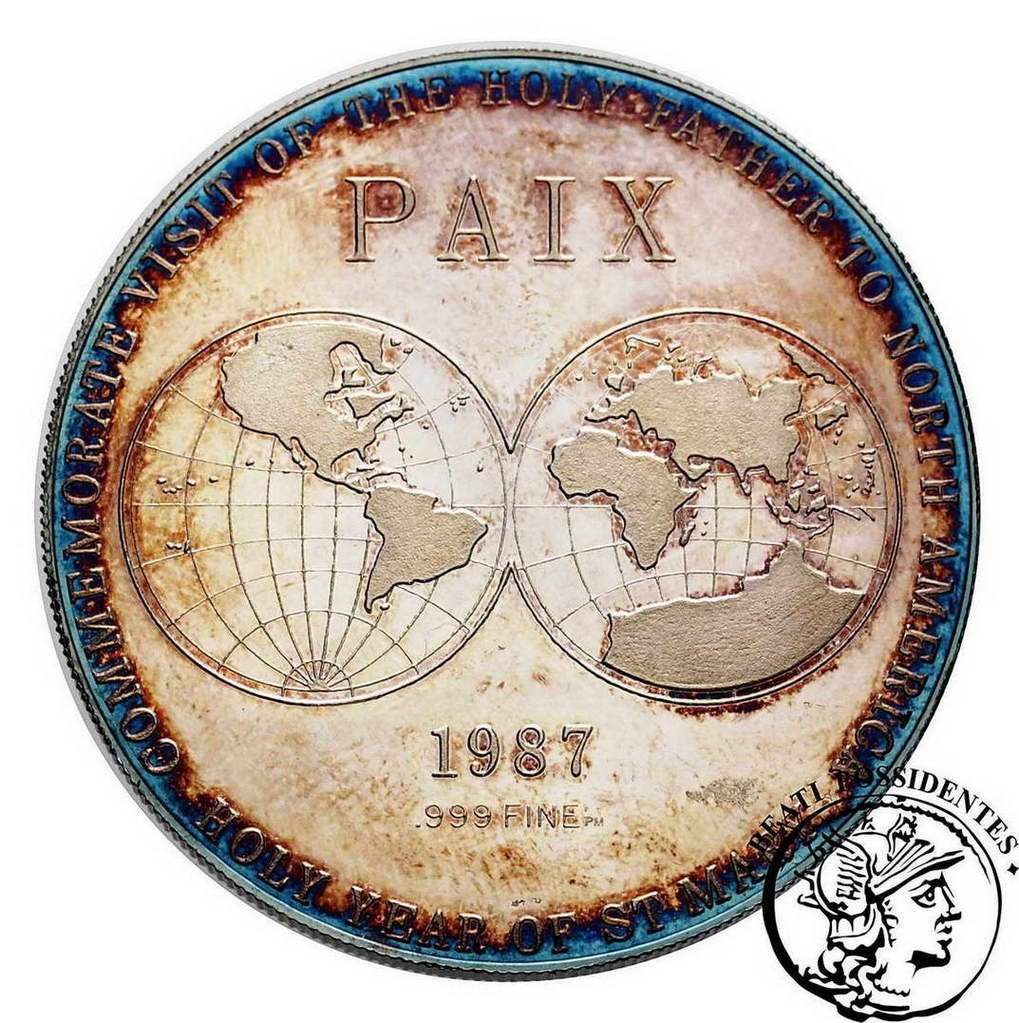 USA medal 1987 Jan Paweł II 2 uncje czystego srebra st. L