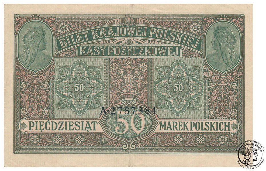 Banknot 50 marek polskich 1916 - Jenerał – ser A st. 3+