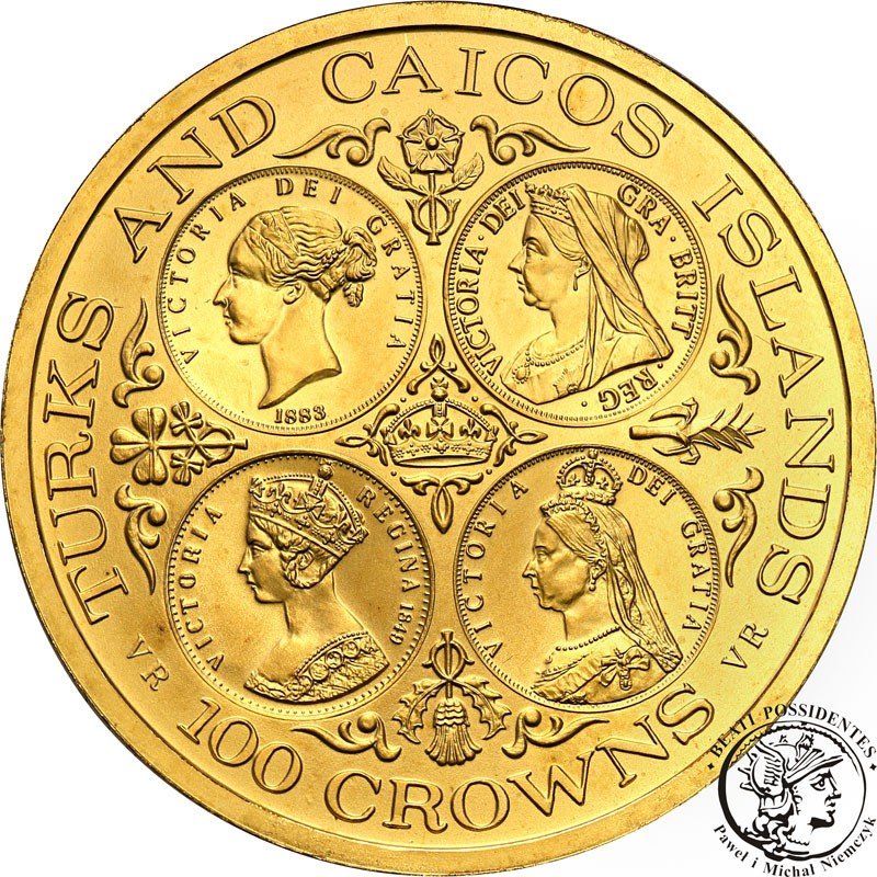 Turks i Caicos 100 crown 1976 Królowa Victoria st.1 BARDZO NISKI NAKŁAD