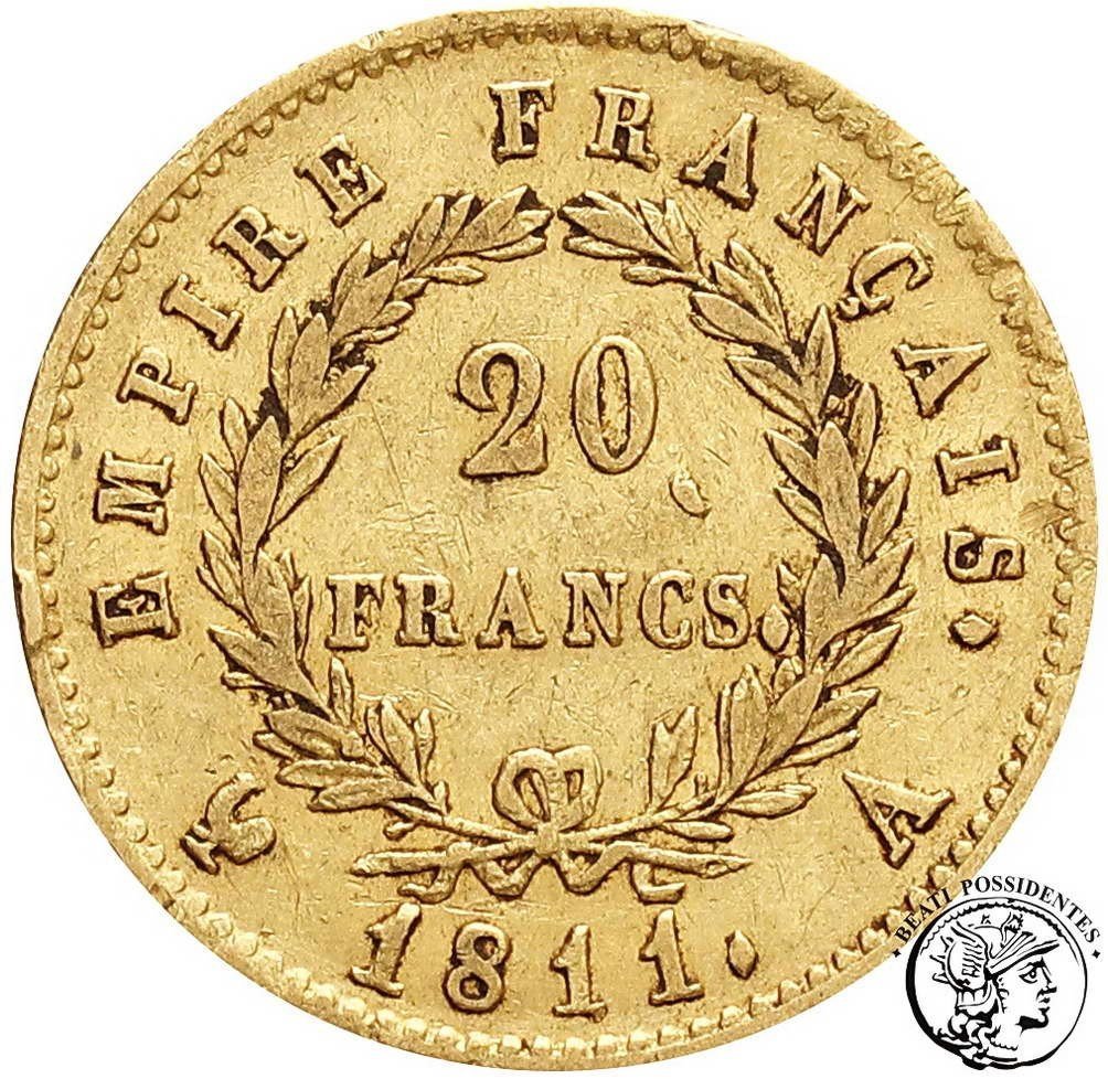 Francja Napoleon Bonaparte 20 Franków 1811 A st.3+