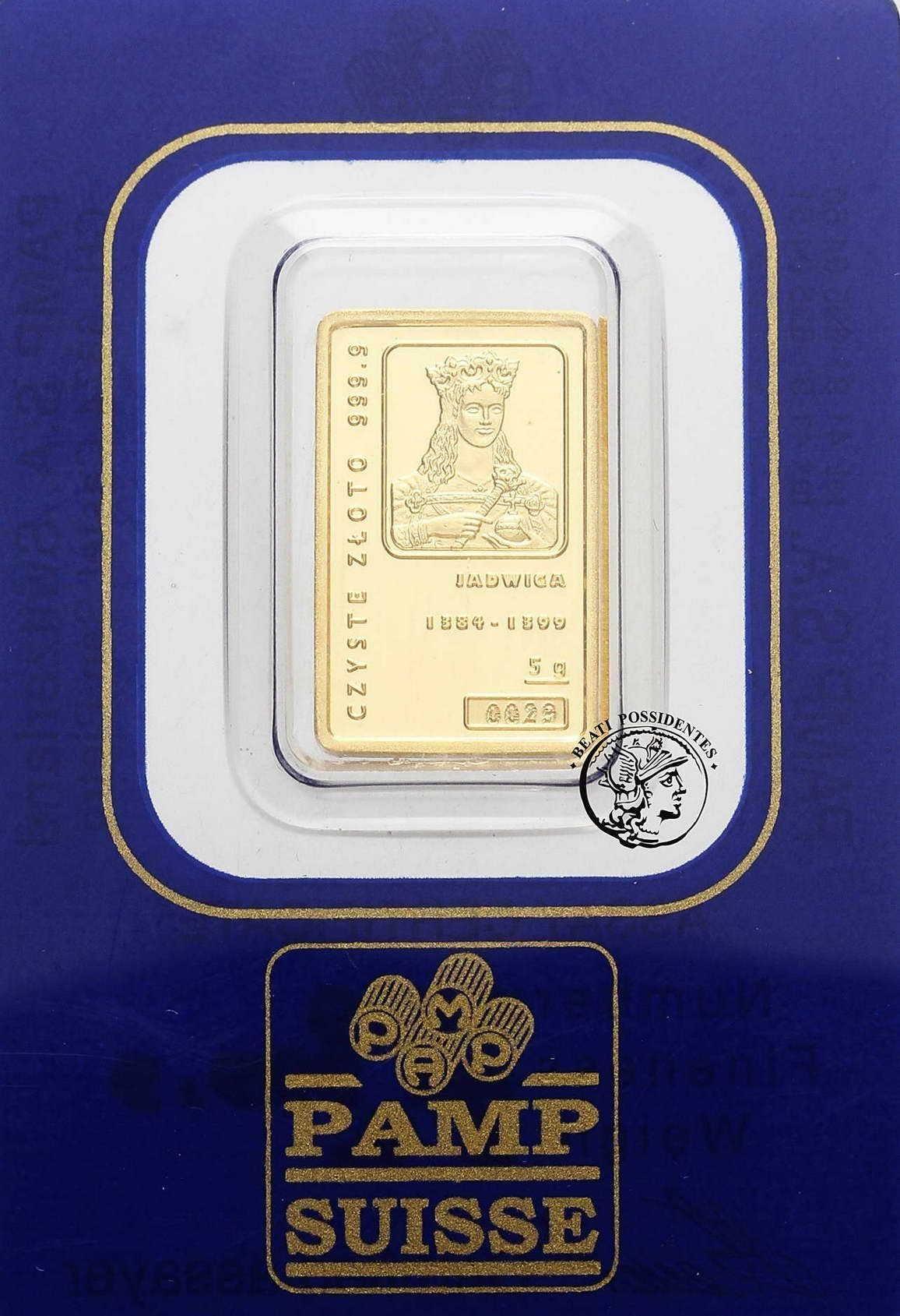 Szwajcaria sztabka 5 g Jadwiga st. L stempel lustrzany