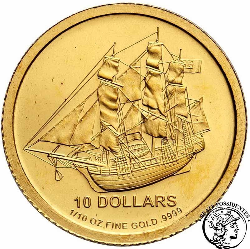 Cook Islands Elżbieta II 10 dolarów 2009 (1/10 Oz Au) żaglowiec st. 1