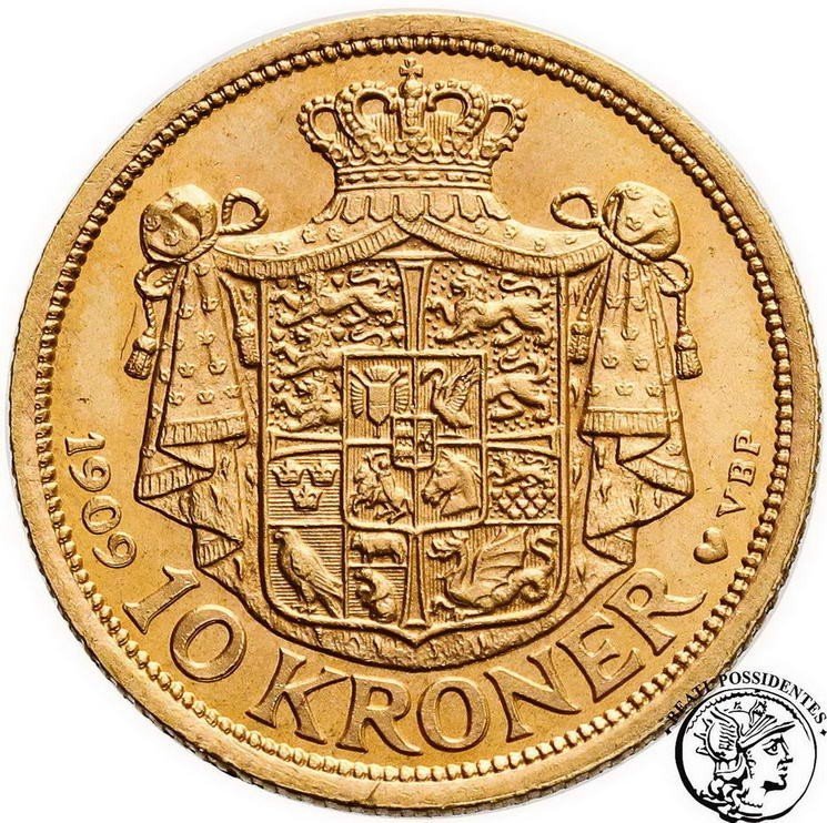 Dania Fryderyk VIII 10 koron 1909 st. 1-/1