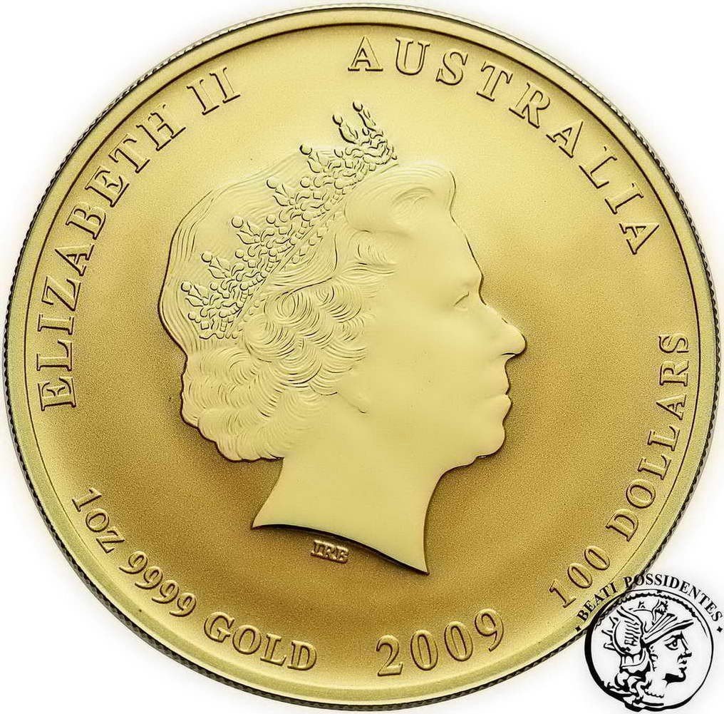 Australia Elżbieta II 100 dolarów 2009 1 Oz Rok Wołu st. L