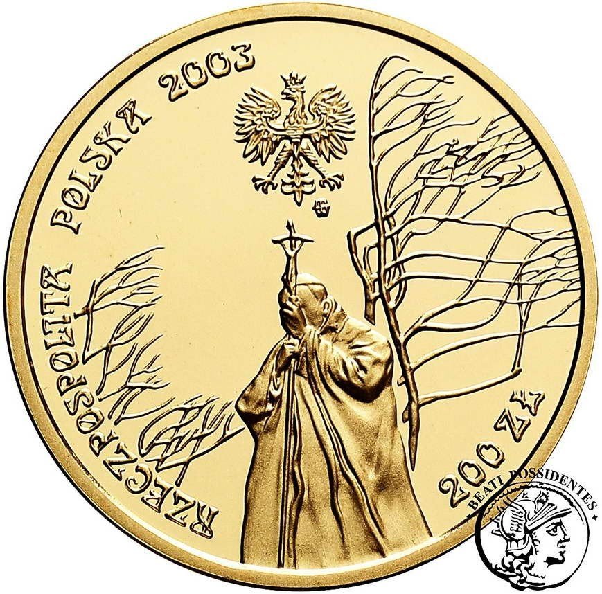 Polska 200 złotych 2003 Jan Paweł II 25 lat Pontyfikatu st. L stempel lustrzany