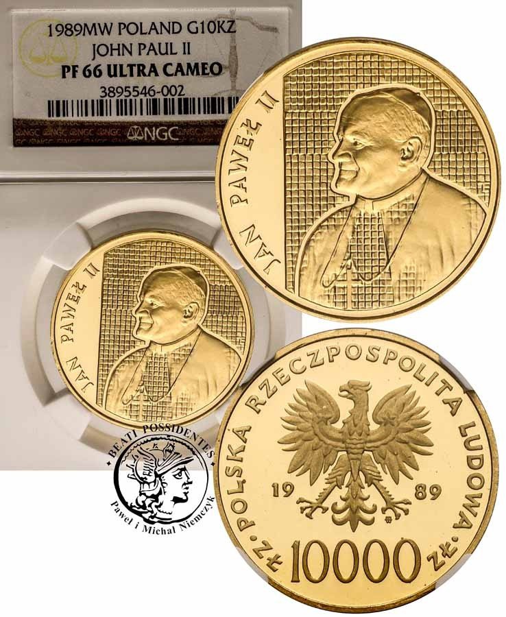 Polska 10 000 złotych 1989 Papież Jan Paweł II kratka NGC PF66