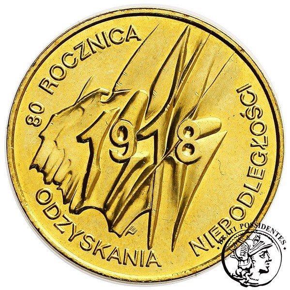 Polska 2 zł 80 rocznica Odzyskania Niepodległości 1998 st.1-/2+