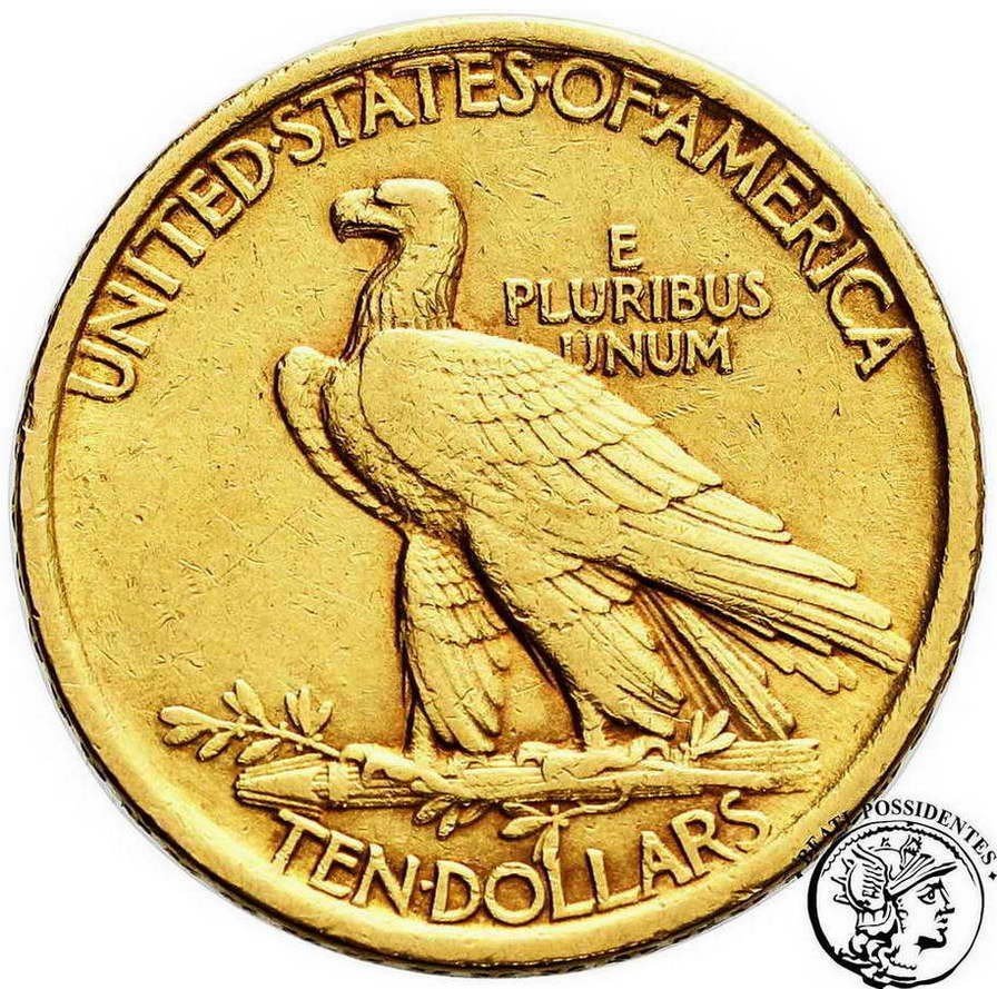 USA 10 dolarów Indianin 1907 Filadelfia NO MOTTO st.3+  