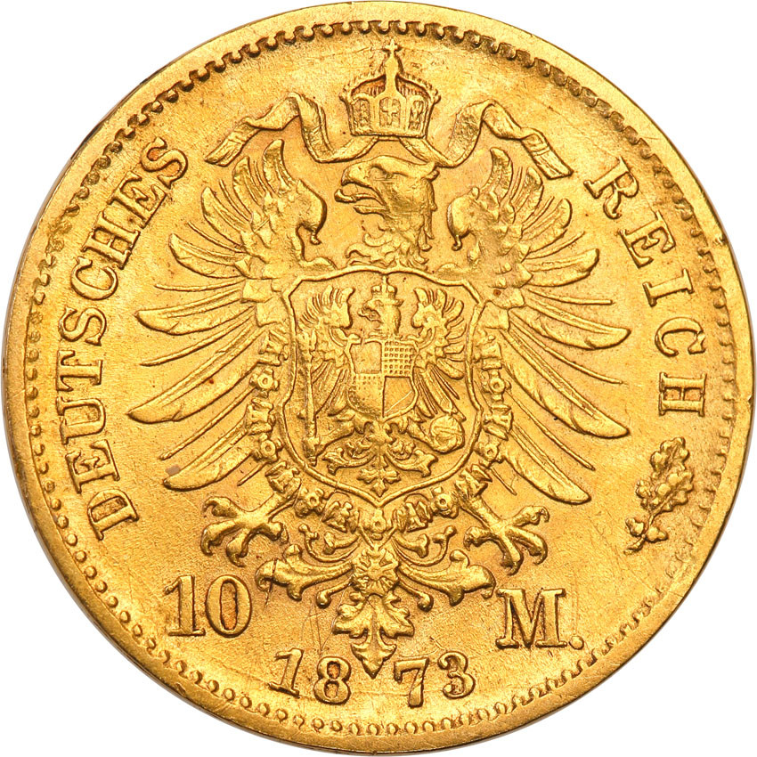 Niemcy Saksonia 10 Marek 1873 E st.3+ RZADKIE
