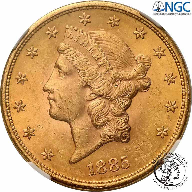 USA. 20 dolarów 1885 S San Francisco NGC MS62