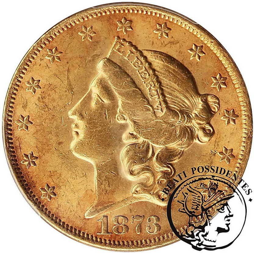 USA 20 dolarów 1873 Filadelfia PCGS AU 58
